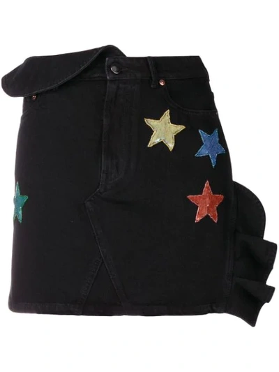 Shop Valentino Sequinned Star Denim Mini Skirt In Black