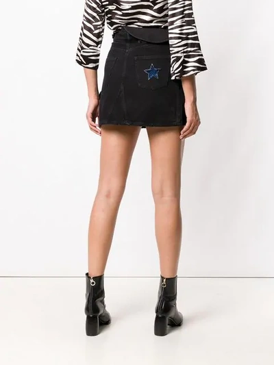 Shop Valentino Sequinned Star Denim Mini Skirt In Black