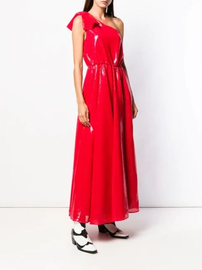Shop Msgm One Shoulder Dress In Red