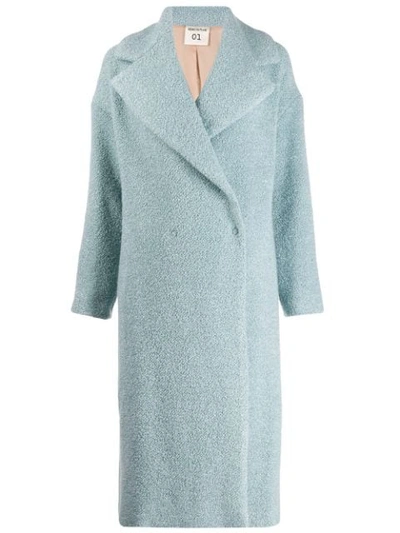 Shop Semicouture Double-breasted Textured Coat In Blue