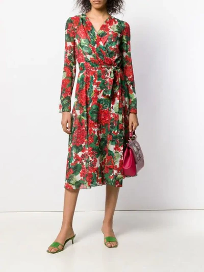 Shop Dolce & Gabbana Floral Print Wrap Dress In Red