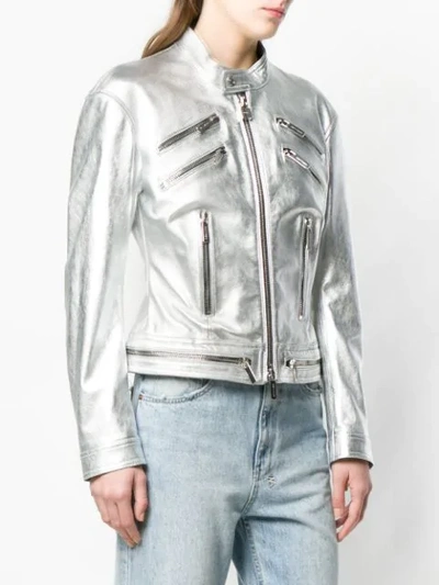 Shop Dsquared2 Metallic Biker Jacket In Silver