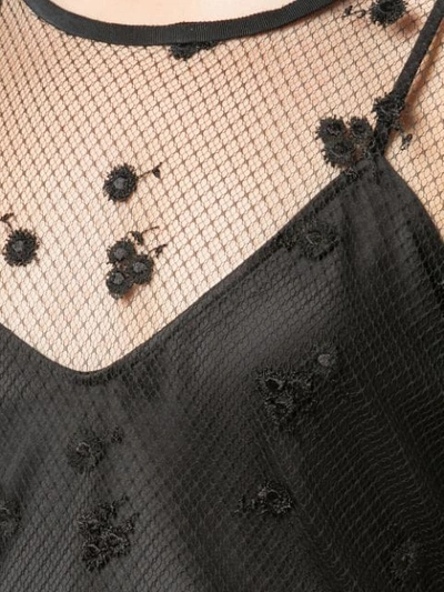 Shop Josie Natori Embroidered Mesh Top In Black