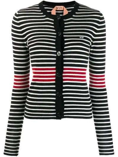 Shop N°21 Striped Knitted Cardigan In Black