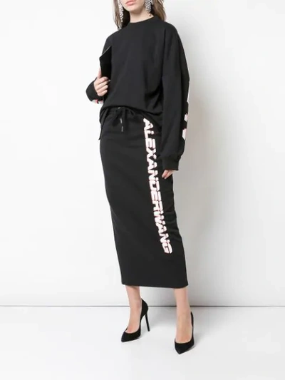 Shop Alexander Wang Logo Drawstring Skirt In Black ,white
