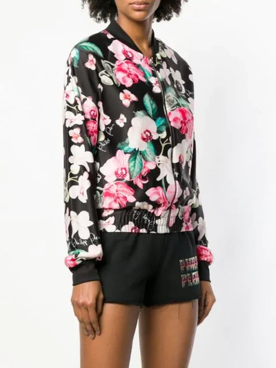 Shop Philipp Plein Floral Print Bomber Jacket In Black