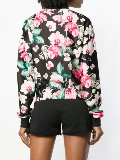 Shop Philipp Plein Floral Print Bomber Jacket In Black