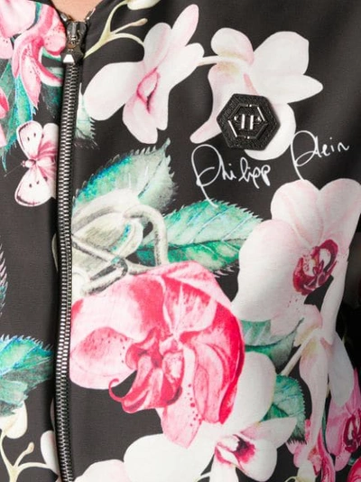 Shop Philipp Plein Floral Print Bomber Jacket In Black