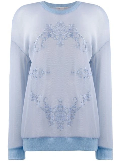 Shop Stella Mccartney Mesh Floral Embroidery Sweatshirt In Blue