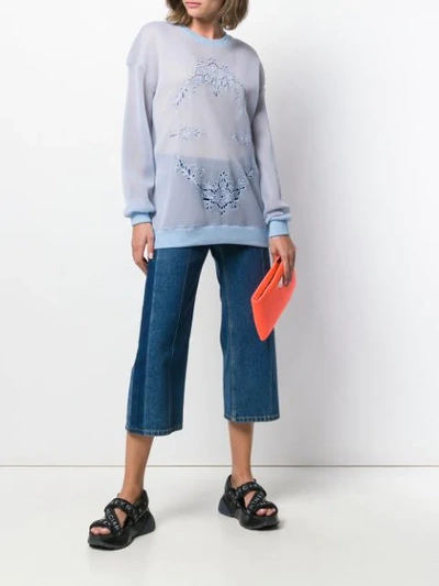 Shop Stella Mccartney Mesh Floral Embroidery Sweatshirt In Blue