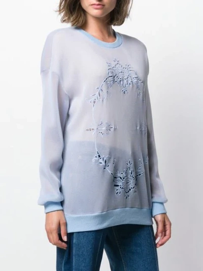 Shop Stella Mccartney Mesh Floral Embroidery Sweatshirt In Blue