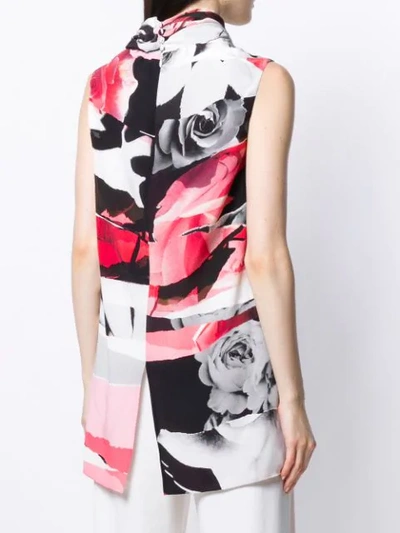 ALEXANDER MCQUEEN ABSTRACT PRINT DRAPED NECKLINE TOP - 白色