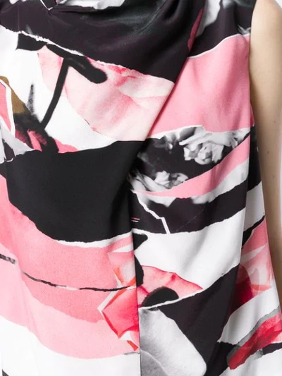 ALEXANDER MCQUEEN ABSTRACT PRINT DRAPED NECKLINE TOP - 白色