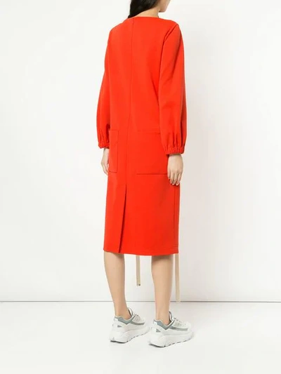 Shop Tibi Layered Drawstring Detail Dress In Tomato Red