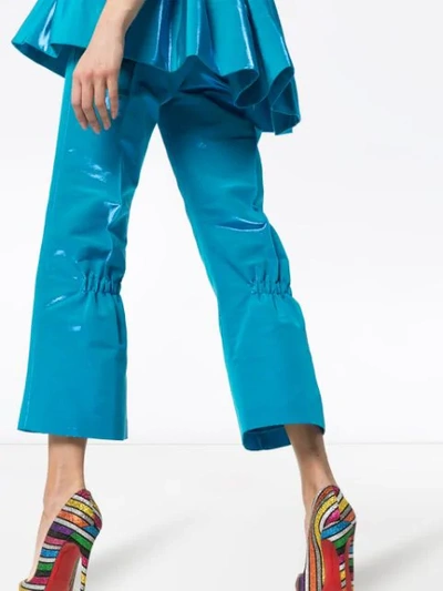 Shop Rosie Assoulin The Scrunchy Cropped Silk Cotton Blend Trousers In Blue