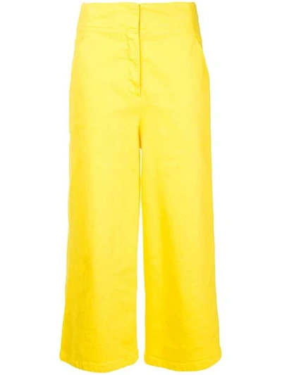 Shop Tibi Cropped Wide-leg Jeans In Yellow