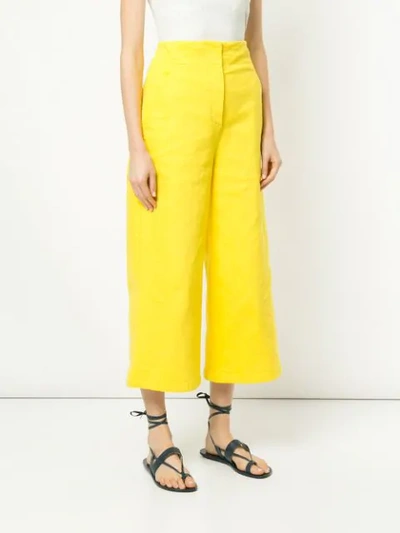 Shop Tibi Cropped Wide-leg Jeans In Yellow