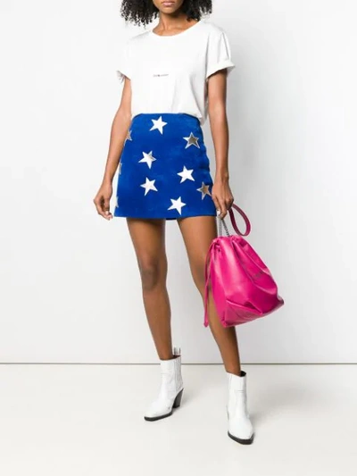 Shop Saint Laurent Star Patches Mini Skirt In Blue