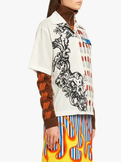 Shop Prada Lipstick Print Half Sleeve Shirt In White ,multicolour