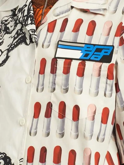Shop Prada Lipstick Print Half Sleeve Shirt In White ,multicolour