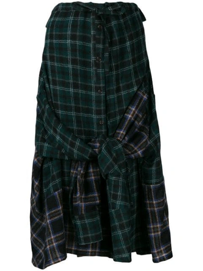 Shop Yohji Yamamoto Contrast Tartan Print Skirt In Green