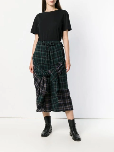 Shop Yohji Yamamoto Contrast Tartan Print Skirt In Green