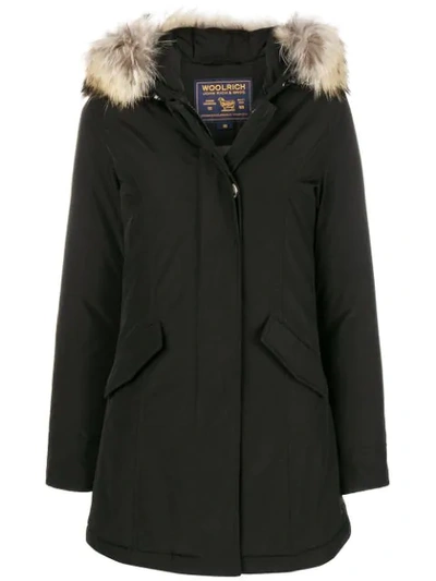 Shop Woolrich Fur Raincoat In Black