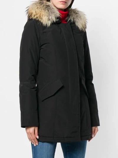 Shop Woolrich Fur Raincoat In Black
