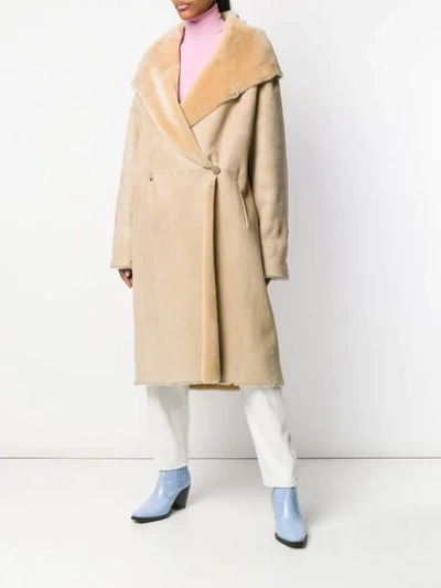 Shop Liska Lisa Long Shearling Coat In Neutrals