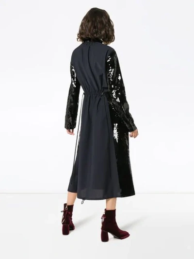 Shop Tibi Split Neck Sequin Embellished Dress In Black