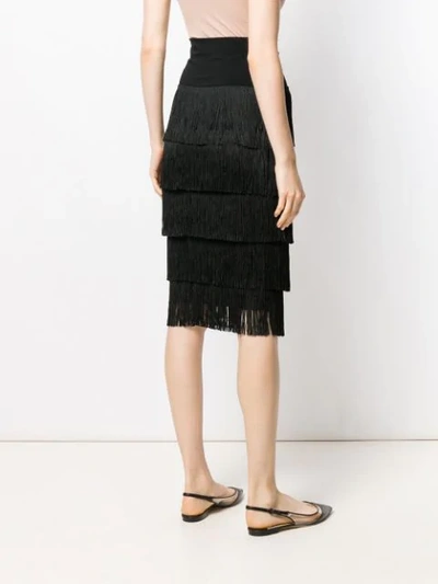 Shop Norma Kamali Fringed Tiered Midi Skirt In Black
