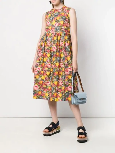 Shop Marni Floral Print Midi Dress In Green