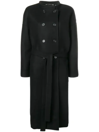 Shop Rochas Belted Midi Coat In Black