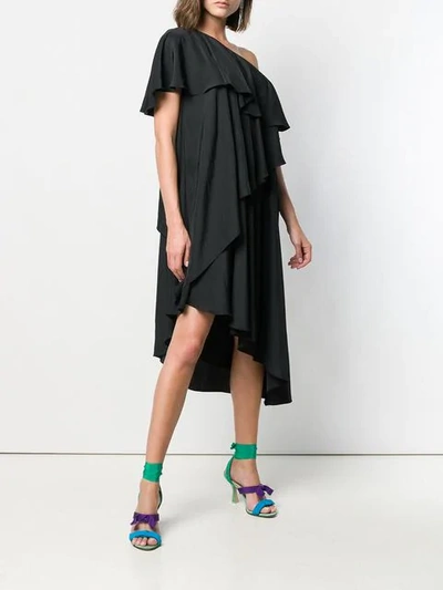 Shop Lanvin Asymmetrical Ruffle Dress In Black