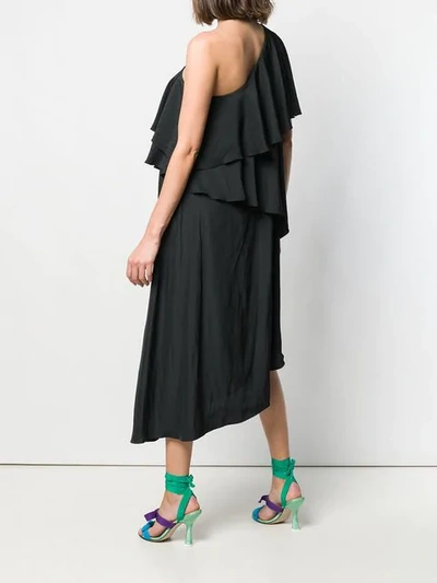 Shop Lanvin Asymmetrical Ruffle Dress In Black