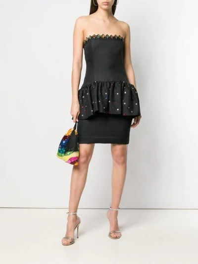 Pre-owned Saint Laurent 1980's Strapless Peplum Dress In Black