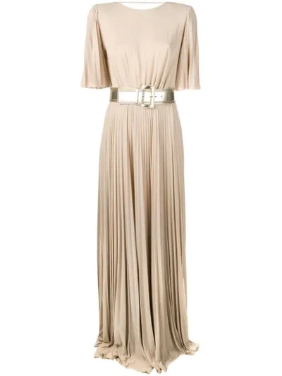 Shop Elisabetta Franchi Belted Pleated Dress - Neutrals