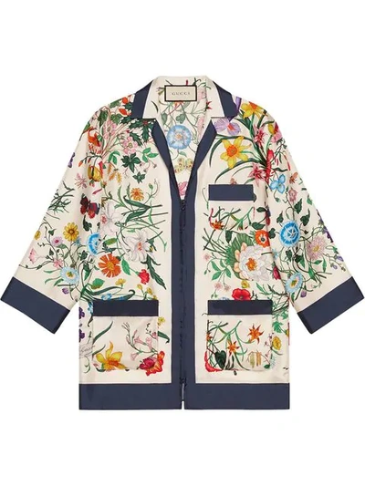 Shop Gucci Flora Silk Twill Shirt In 4884 Ivory