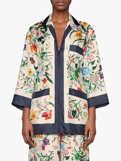 Shop Gucci Flora Silk Twill Shirt In 4884 Ivory