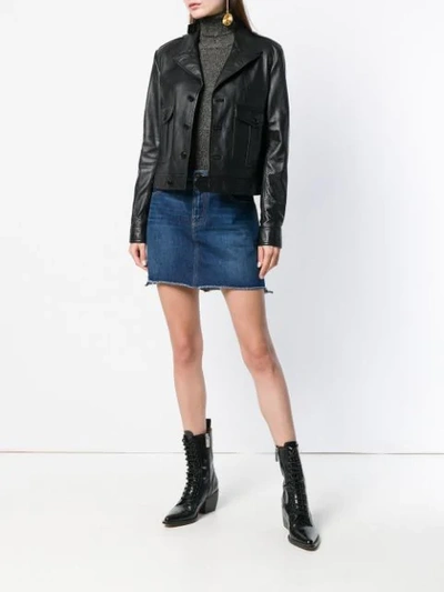 Shop Saint Laurent Button Front Leather Jacket In Black