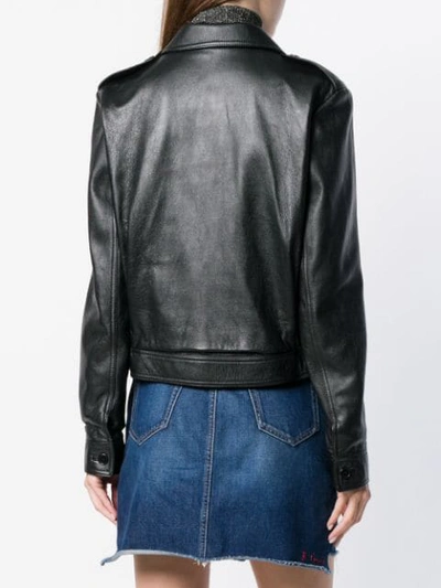 Shop Saint Laurent Button Front Leather Jacket In Black