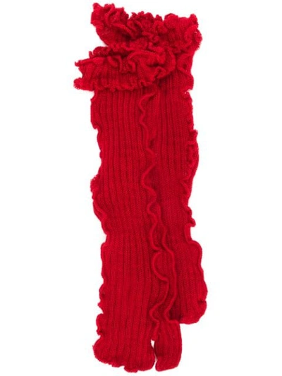 Shop Mm6 Maison Margiela Ruffled Knit Socks - Red