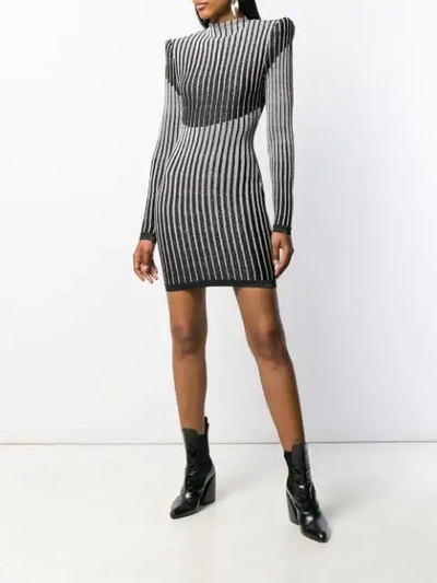 Shop Balmain Lurex Knit Fitted Dress In Black