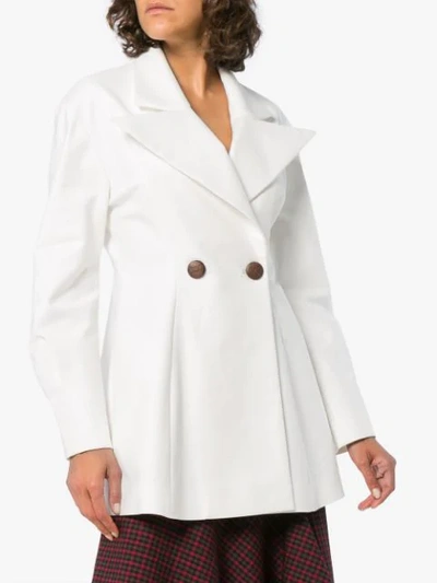 Shop Rejina Pyo Double Breasted Cotton Blend Long Sleeve Blazer - White