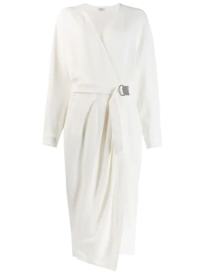 Shop Brunello Cucinelli Midi Wrap Dress In White
