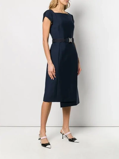 Shop Fendi Belt Panelled Dress In Blue