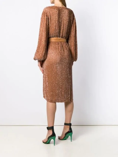 Shop Retroféte Wrap-style Midi Dress In Neutrals