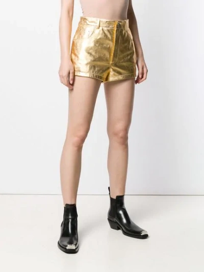 SAINT LAURENT METALLIC LAMINATED LEATHER SHORTS - 金色