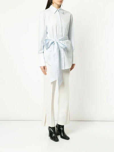 Shop Sykes Striped Belted Shirt In White