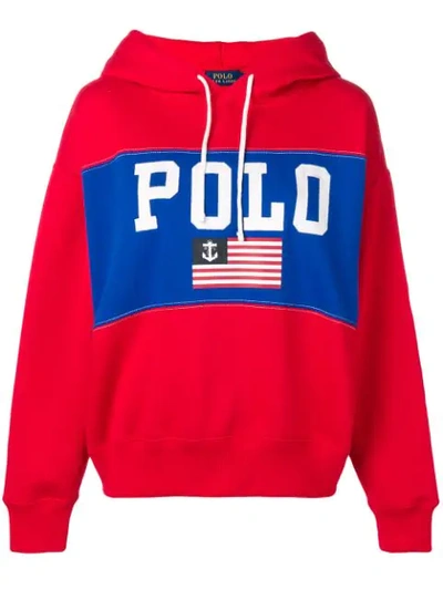 Shop Polo Ralph Lauren Flag Print Hoodie In Red